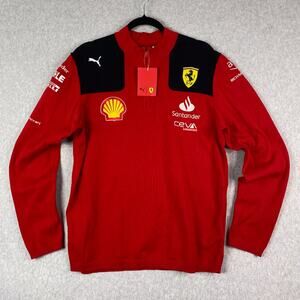 Mens L Puma Red Scuderia Ferrari Team Knit Half Zip Jacket